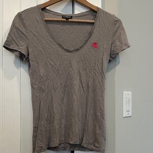 Express Gray Short Sleeve Tee with Fuchsia Detail